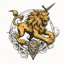 Witcher lion with swords going down the arm tattoo design idea