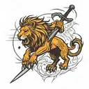 Witcher lion with swords going down the arm tattoo design idea