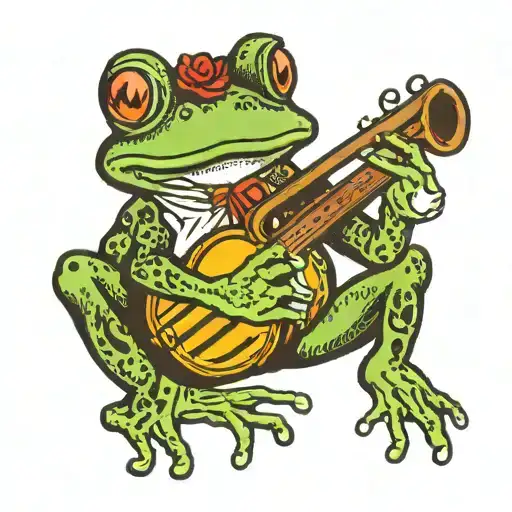 frog playing harmonica tattoo design idea