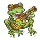 frog playing harmonica tattoo design idea