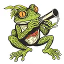 frog playing harmonica tattoo design idea