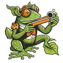 frog playing harmonica tattoo design idea