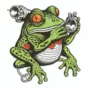 frog playing harmonica tattoo design idea