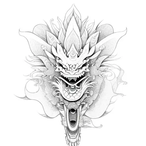 A traditional Japanese dragon winding around a lotus flower tattoo design idea