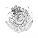 A traditional Japanese dragon winding around a lotus flower tattoo design idea