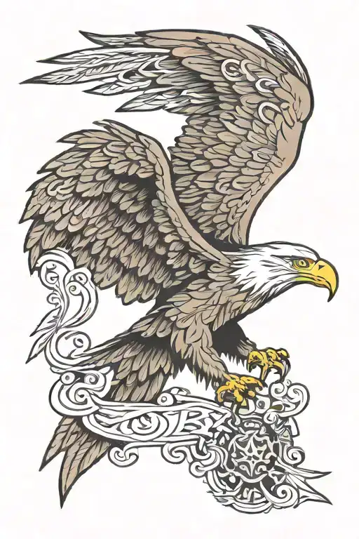 eagle soaring, forever young, runes forming tattoo design idea