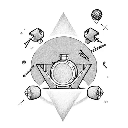 Realistic depiction of a chemical reaction with a drum kit tattoo design idea