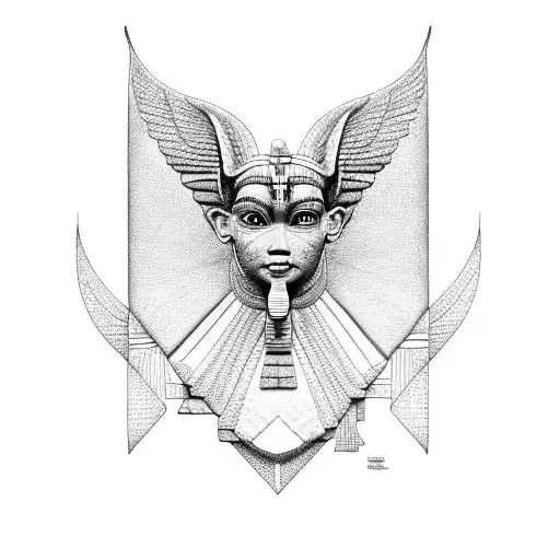 An intricate blackwork tattoo of an Egyptian sphinx with an extraterrestrial twist tattoo design idea