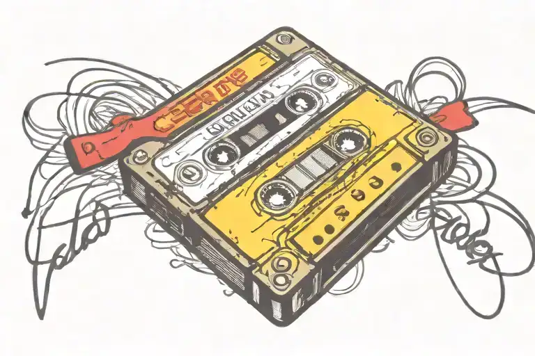 cassette tape with it labeled in teenager handwriting  “mixed feelings” top center of tape and “EST 1986” on  bottom lef tattoo design idea