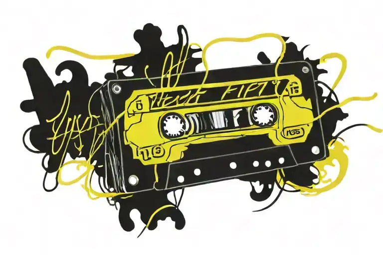 cassette tape with it labeled in teenager handwriting  “mixed feelings” top center of tape and “EST 1986” on  bottom lef tattoo design idea