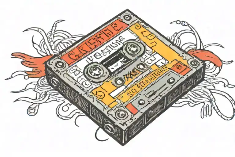 cassette tape with it labeled  “mixed feelings” on top center of tape and “EST 1986” on  bottom left tattoo design idea