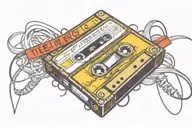 cassette tape with it labeled in teenager handwriting  “mixed feelings” top center of tape and “EST 1986” on  bottom lef tattoo design idea