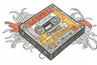 cassette tape with it labeled  “mixed feelings” on top center of tape and “EST 1986” on  bottom left tattoo design idea