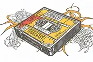 cassette tape with it labeled  “mixed feelings” on top center of tape and “EST 1986” on  bottom left tattoo design idea