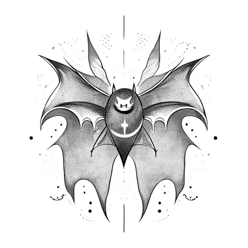 upside down bat wings out with moon tattoo design idea