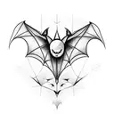 upside down bat wings out with moon tattoo design idea