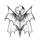 upside down bat wings out with moon tattoo design idea