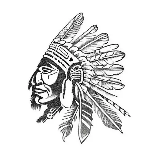 Mayan indian with saber tooth  tattoo design idea