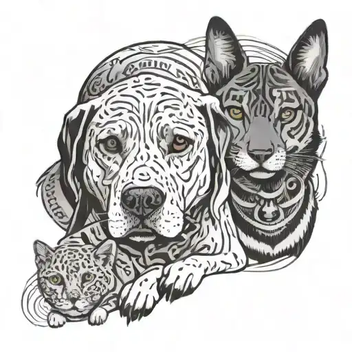 psychology, memphis, dogs, cats, friends tattoo design idea