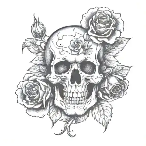 skull dog rose tattoo design idea