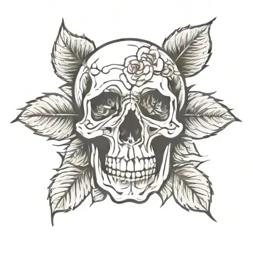 skull dog rose tattoo design idea