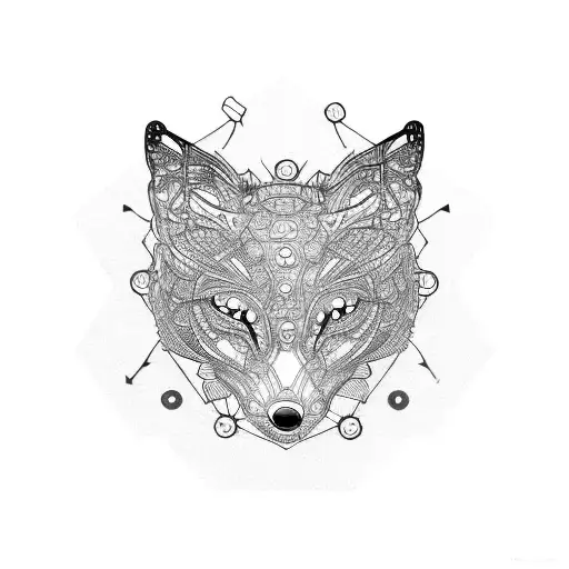 a biomechanical sleeping curled up fox made of cogs and gears tattoo design idea