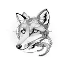 a biomechanics curled up fox made of cogs and gears tattoo design idea