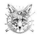 a biomechanics curled up fox made of cogs and gears tattoo design idea