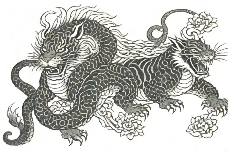 Oriental dragon and tiger tattoo design idea