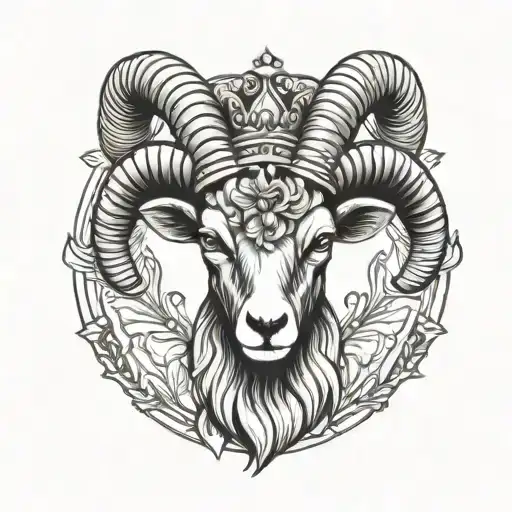 a ram with a crown on its head, mma symbol integrated tattoo design idea