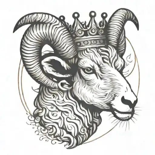a ram with a crown on its head, mma symbol intertwined tattoo design idea