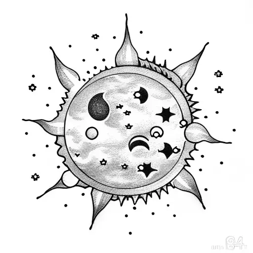 Dreamy sun and moon surrounded by clouds and mini stars tattoo design idea