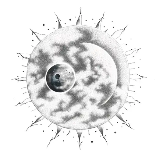 Dreamy sun and moon surrounded by clouds and mini stars tattoo design idea