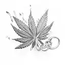 A marijuana leaf intertwined with musical notes tattoo design idea