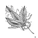 A marijuana leaf intertwined with musical notes tattoo design idea