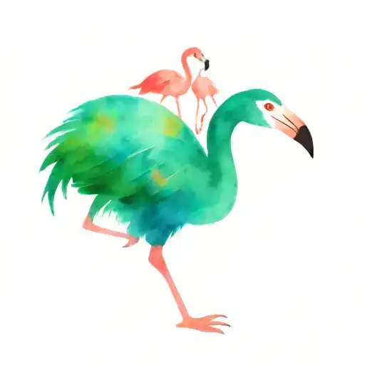 A whimsical scene of a family of flamingos and sloths playing together in a state-themed setting tattoo design idea