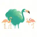 A whimsical scene of a family of flamingos and sloths playing together in a state-themed setting tattoo design idea