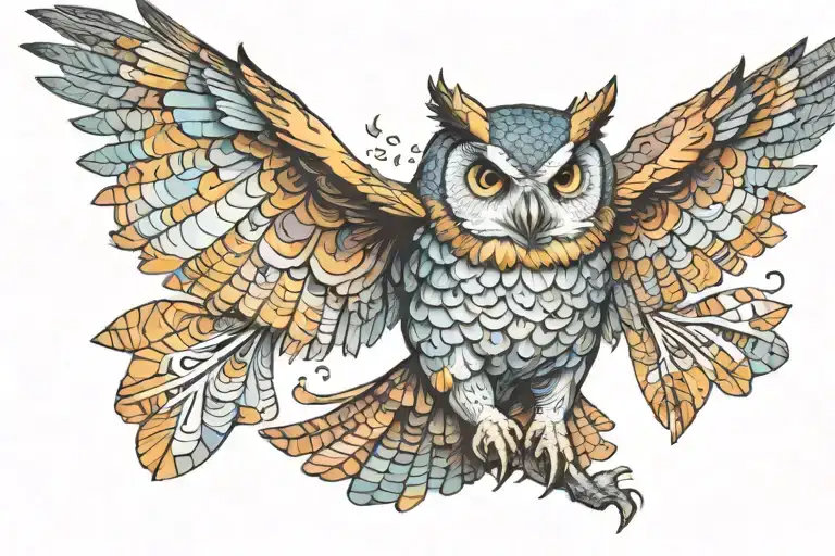 owl flying tattoo design idea