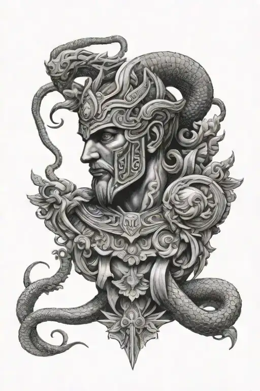 black mamba and greek gods tattoo design idea