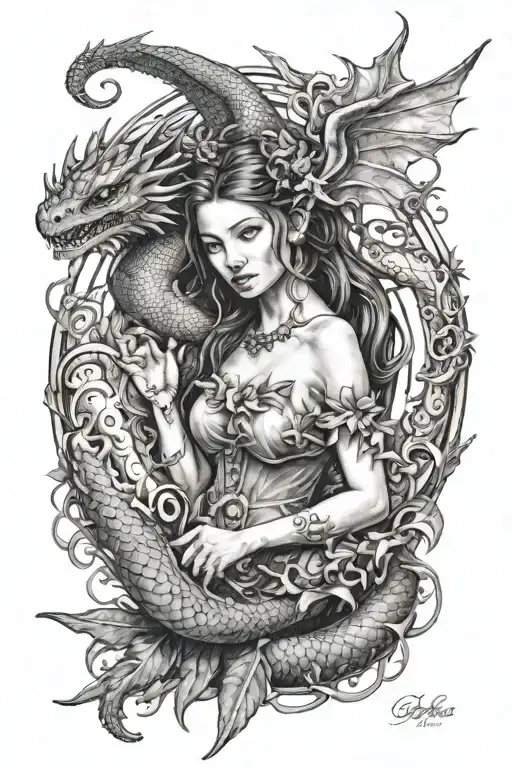 fairy held by dragon tattoo design idea