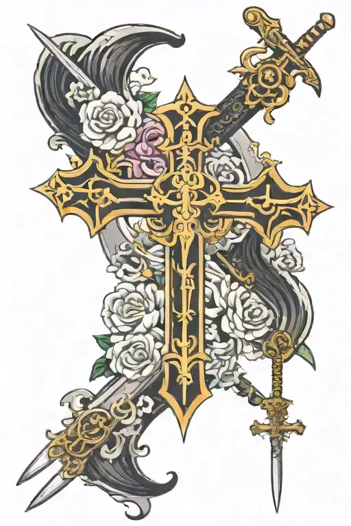 catholic cross with sword of st michael archangel tattoo design idea