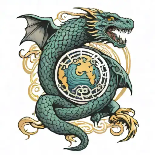 jörmungandr and earth globe tattoo design idea