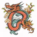 stylized dragon surrounded by cherry blossoms traditional japanese art tattoo design idea