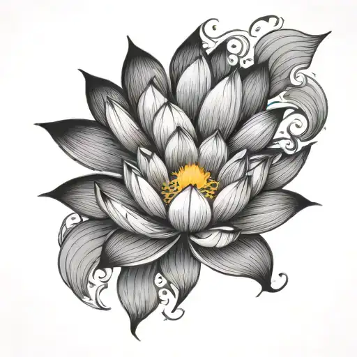 A pattern of water waves and lotus flowers representing meditation and tranquility tattoo design idea