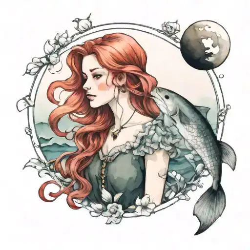 Red-haired girl and the sea and Red-haired girl and the sea and a bit of writing  tattoo design idea