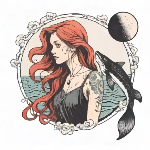 Red-haired girl and the sea and Red-haired girl and the sea and a bit of writing  tattoo design idea