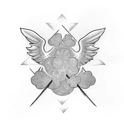 phoenix with two cross and four leaf clover tattoo design idea