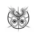 phoenix with two cross and four leaf clover tattoo design idea