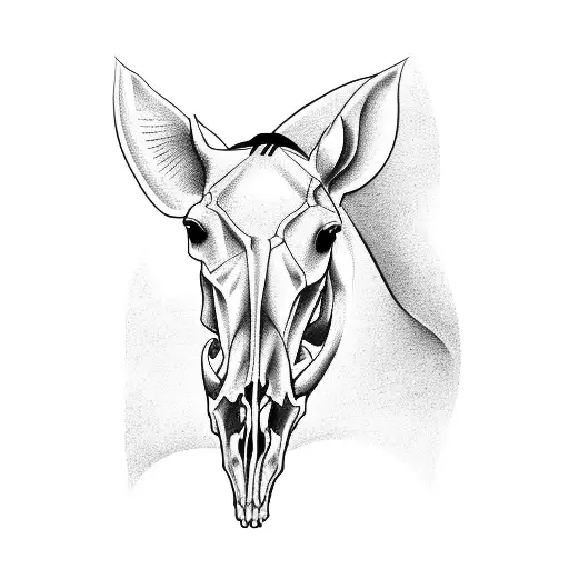 anatomical horse skull with horse ears tattoo design idea