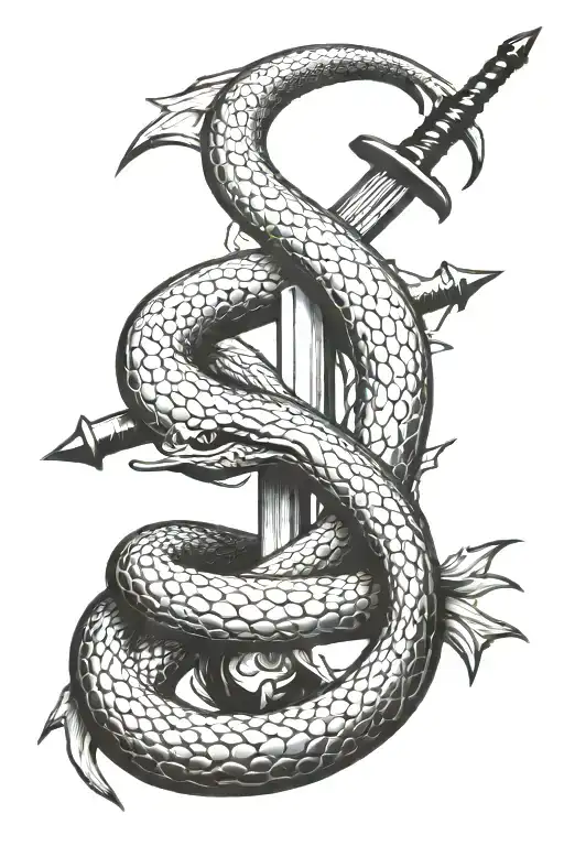 ouroboros snake and sword tattoo design idea